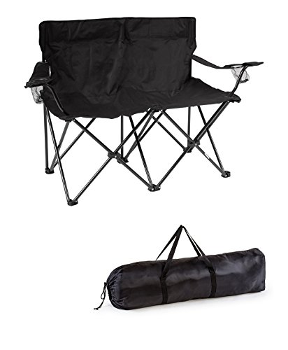 Trademark Innovations, Black Loveseat Style Double Camp Chair with Steel Frame