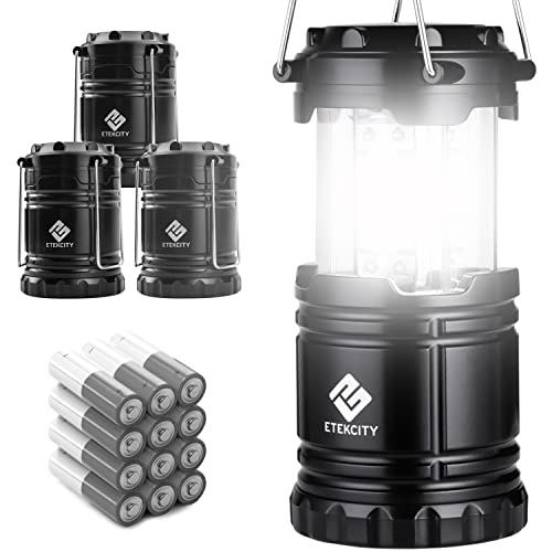 Etekcity Camping Lantern Battery Powered LED for Accessories Gear Supplies Tent Lights, Lanterns for Power Outages, Emergency Lights for Hurricane, Survival Kits, Operated Lamp, 4 Pack