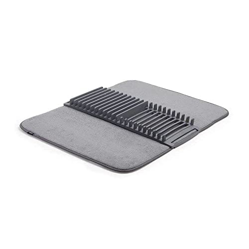 Umbra UDRY Rack and Microfiber Dish Drying Mat-Space-Saving Lightweight Design Folds Up for Easy Storage, 24 x 18 inches, Large, Charcoal