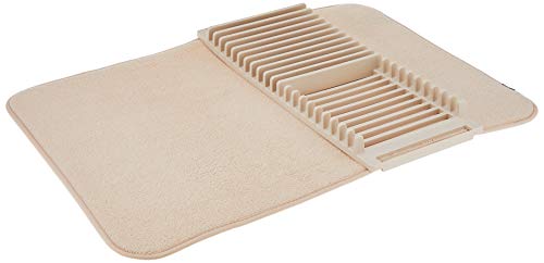 Umbra 330720-354 UDRY Rack and Microfiber Dish Drying Mat-Space-Saving Lightweight Design Folds Up for Easy Storage, Standard, Linen