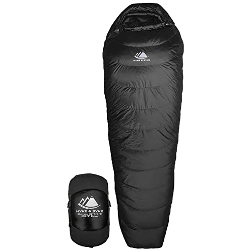 Hyke & Byke Shavano 32 F Hiking & Backpacking Sleeping Bag – 3 Season, 650FP Duck Down Sleeping Bag – Ultralight – Black – 78in – Regular