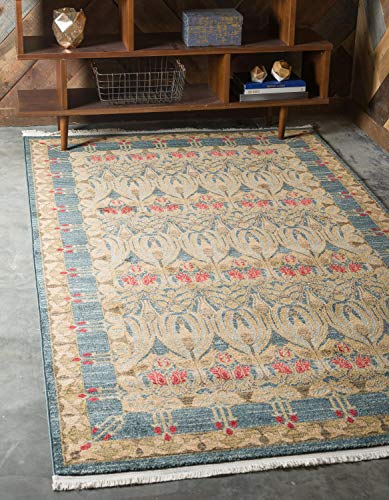 Unique Loom Edinburgh Collection Classic Oriental Traditional French Country Inspired Border Design Area Rug, 4 x 6 ft, Blue/Beige