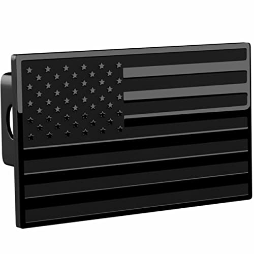 eVerHITCH USA US American Black Flag Stainless Steel Emblem on Metal Trailer Hitch Cover. Fits 2″ Receivers, Black & Black