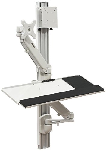 Displays2go Wall Mounted Computer Station, Monitor Mount, CPU Holder, Adjustable Arms (DWSSW01WT)