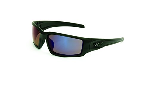Uvex by Honeywell Hypershock Safety Glasses, Black Frame with Blue Mirror Lens & Anti-Scratch Hardcoat (S2945)