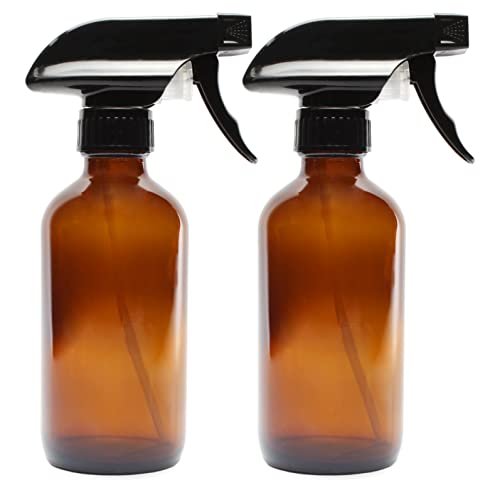 Cornucopia Brands 8-Ounce Amber Glass Spray Bottles (2 Pack); Brown Boston Round Bottles w/Heavy Duty Mist & Stream Sprayers Perfect for Aromatherapy Essential Oil Blends
