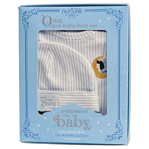 C.R. Gibson Hush Little Baby Newborn Gown Set for Boys, Fits Sizes 0-3 Months, Baby Dumpling – Cow Jumps Over The Moon