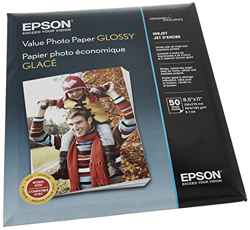 Epson Value Photo Paper Glossy, Letter, 50 Sheets (S400031)