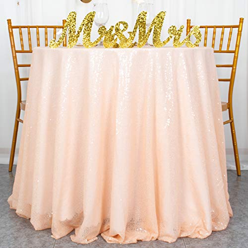 120Inch Round-Peach-Sequin Tablecloth Sequin Table Linens/Overlay/Cover for Wedding/Parety (Peach)