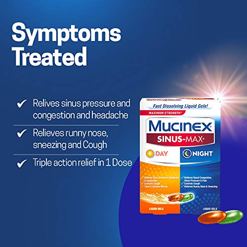 Mucinex Sinus-Max Max Strength Day & Night Liquid Gels (24ct) Relieves Sinus Pressure and Congestion, Headaches, Pain, Runny Nose, Sneezing, Thins and Loosens Mucus, Controls Cough | The Storepaperoomates Retail Market - Fast Affordable Shopping