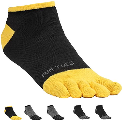 FUN TOES Men’s Toe Socks Lightweight Breathable-Value 6 PAIRS Pack- Size 10-13 (2 Black-Orange/ 2 Black-Grey/ 2 Grey-Yellow)