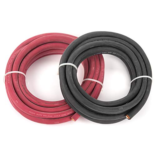 EWCS 2/0 Gauge Premium Extra Flexible Welding Cable 600 Volt – Combo Pack – Black + Red- 10 Feet of Each Color – Made in the USA