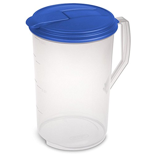 Sterilite 2 x 2 quart Round Pitcher, Blue Sky Lid with Clear base, Pack of 2