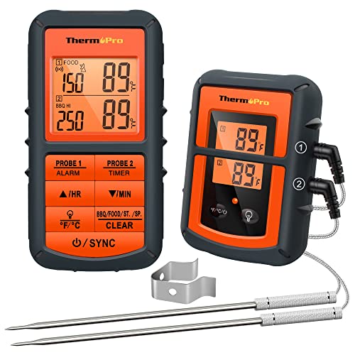 ThermoPro TP08B 500FT Wireless Meat Thermometer for Grilling Smoker BBQ Grill Oven Thermometer with Dual Probe Kitchen Cooking Food Thermometer