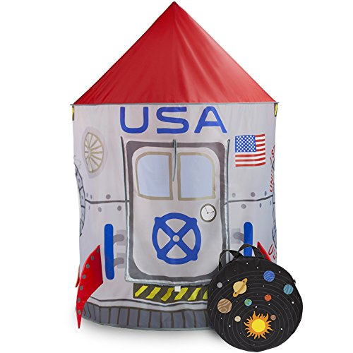 Imagination Generation Space Adventure Roarin’ Rocket Play Tent with Milky Way Storage Bag – Indoor/Outdoor Children’s Astronaut Spaceship Playhouse, Great for Ball Pit Balls and Pretend Play