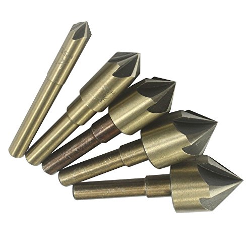 82 Degree Heavy Duty Industrial High Speed Steel Countersink Drill Bit Set and Deburring Tool Set,5 Pieces