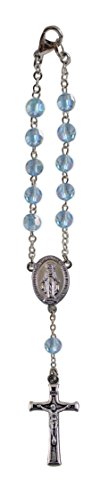 Cathedral Art March/Aquamarine Birthstone Car Rosary, Silver