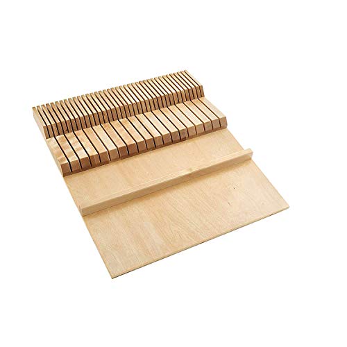 Rev-A-Shelf 4WDKB-1 2-Row Trimmable 55 Slot Knife Block Tray Kitchen Drawer Organizer Insert with Utensil Holder Tray, Wood