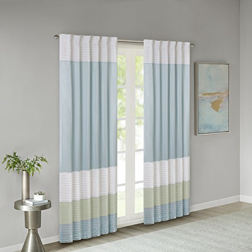 Madison Park Amherst Single Panel Faux Silk Rod Pocket Curtain With Privacy Lining for Living Room, Window Drape for Bedroom and Dorm, 50×84, Green