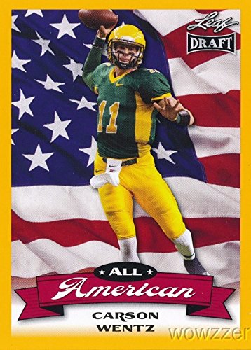Carson Wentz 2016 Leaf Draft All American GOLD SHORTPRINT #AA-02 ROOKIE Card in MINT Condition! Shipped in Ultra Pro Top Loader to Protect It! Awesome RC Card of ND State QB Top NFL Draft Pick!