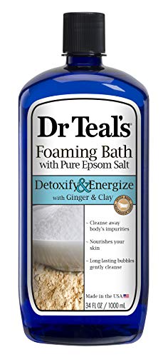 Dr Teal’s Foaming Bath with Pure Epsom Salt, Detoxify & Energize with Ginger & Clay, 34 Ounces (Packaging May Vary)