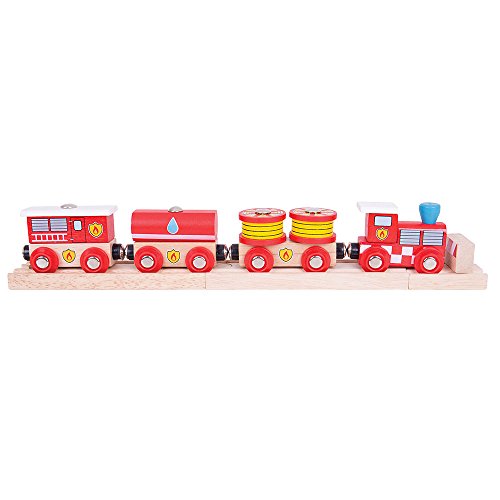 Bigjigs Rail Fire and Rescue Train – Fire Train Toy, Bigjigs Train Accessories Compatible with Most Wooden Train Sets, Quality Wooden Train Accessories