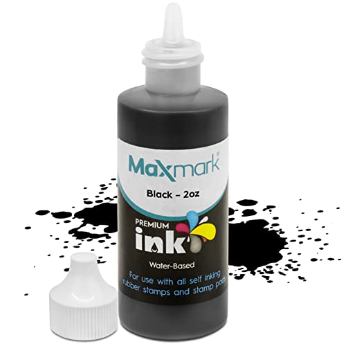 MaxMark Premium Refill Ink for self Inking Stamps and Stamp Pads, Black Color – 2 oz.