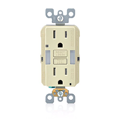 Leviton GFNL1-I Self-Test SmartlockPro Slim GFCI Tamper-Resistant Receptacle with Guidelight and LED Indicator, 15 Amp, Ivory