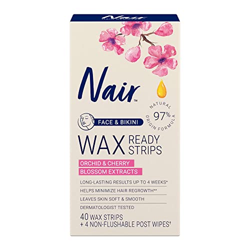Nair Hair Remover Face and Bikini Wax Ready Strips, 40 Count + 4 Post Wipes (Pack of 3)