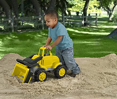 American Plastic Toys Kids’ Yellow Gigantic Loader Truck, Tilting Loading Dump Bucket, Knobby Wheels, & Metal Axles Fit for Indoors & Outdoors, Haul Sand, Dirt, or Toys, for Ages 2+