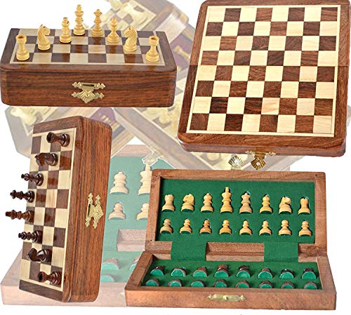 Chess Bazar – Magnetic Travel Pocket Chess Set – Staunton 7 X 7 Inch Folding Game Board Handmade in Fine Rosewood