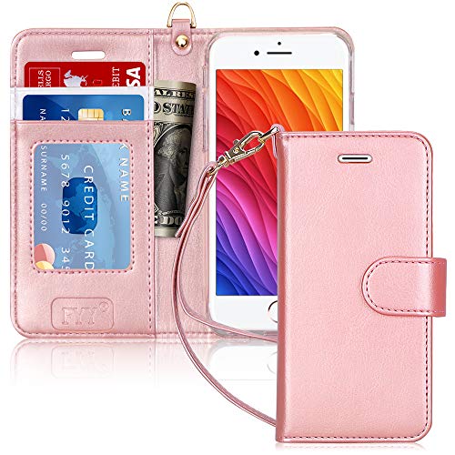 FYY Case for iPhone 6/6s, PU Leather Wallet Phone Case with Card Holder Flip Protective Cover [Kickstand Feature] [Wrist Strap] for Apple iPhone 6/6s 4.7″ Rose Gold