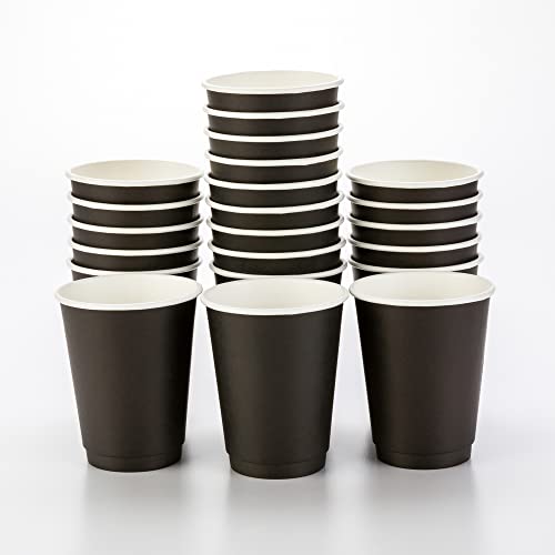 500-CT Disposable Black 12-oz Hot Beverage Cups with Double Wall Design: No Need for Sleeves – Perfect for Cafes – Eco Friendly Recyclable Paper – Insulated – Wholesale Takeout Coffee Cup