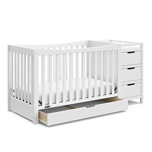 Graco Remi All-in-One Convertible Crib with Drawer and Changer (White) – JPMA-Certified Convertible Crib with Storage Drawer, Attached Changing Table with 3 Drawers, and Water-Resistant Changing Pad