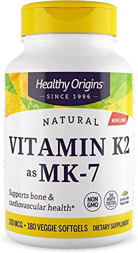 Healthy Origins Vitamin K2 100 mcg (MK-7, Non-GMO, Gluten Free, Cardiovascaular Support, Bone Support), 180 Veggie Gels
