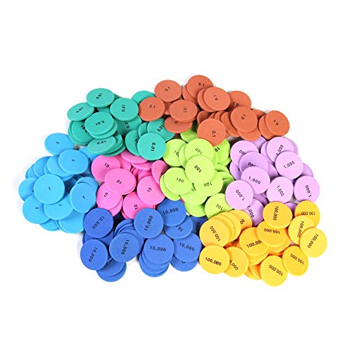 hand2mind Soft Foam Place Value Disks 8 Values, Counting Chips for Kids, Math Counters Kindergarten, Math Teacher Supplies, Base 10 Math Manipulatives for Elementary School (Pack of 200)