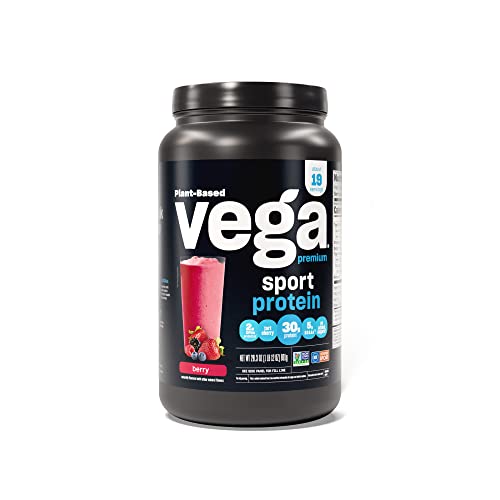 Vega Sport Premium Vegan Protein Powder Berry (19 Servings) 30g Vegan Protein, 5g BCAAs, Low Carb, Keto, Dairy Free, Gluten Free, Non GMO, Pea Protein for Women & Men, 1.8 lbs (Packaging May Vary)
