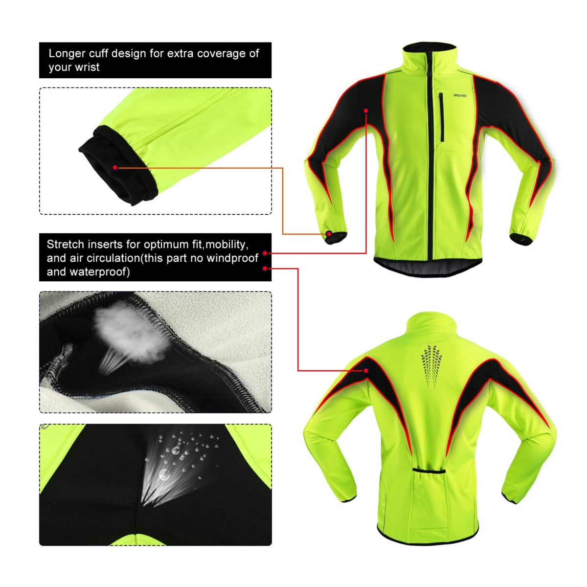 ARSUXEO Winter Warm UP Thermal Softshell Cycling Jacket Windproof Waterproof 15-k | The Storepaperoomates Retail Market - Fast Affordable Shopping