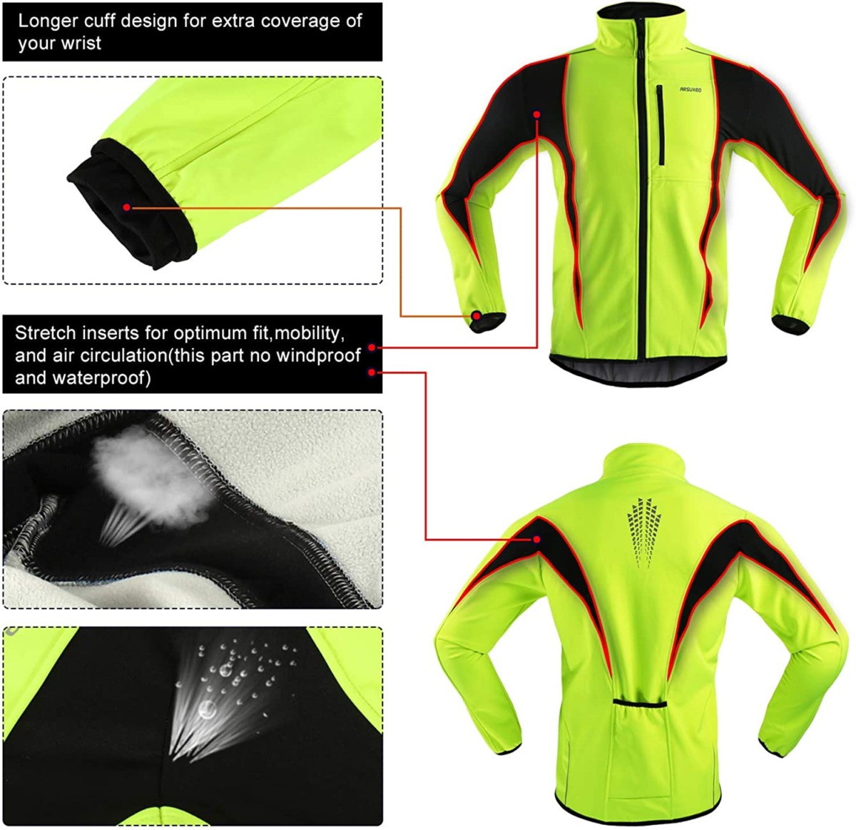 ARSUXEO Winter Warm UP Thermal Softshell Cycling Jacket Windproof Waterproof 15-k | The Storepaperoomates Retail Market - Fast Affordable Shopping