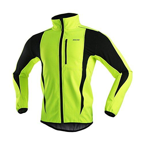 ARSUXEO Winter Warm UP Thermal Softshell Cycling Jacket Windproof Waterproof Bicycle MTB Mountain Bike Clothes 15-K Green Size Medium
