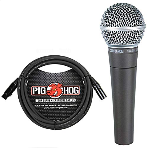 Shure SM58-LC Cardioid Dynamic Vocal Microphone with Pig Hog XLR Mic Cable 10 Ft