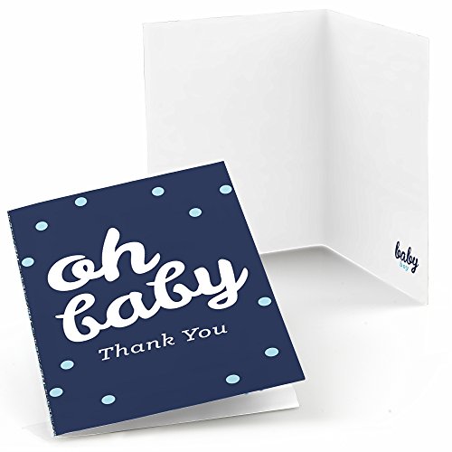 Big Dot of Happiness Hello Little One – Blue and Silver – Boy Baby Shower Thank You Cards (8 count)