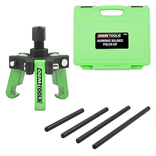 OEMTOOLS 25090 Harmonic Balancer Puller Kit, Adjustable 3-Jaw Puller Fits Most Late Model Automobiles & Trucks, Forcing Screw Fits a 3/8” Square Drive, Includes 4 Forcing Rods, 6 Piece
