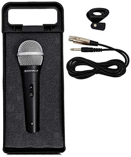 Rockville High-End Metal DJ Handheld Wired Microphone Mic w (2) Cables (RMC-XLR), Black