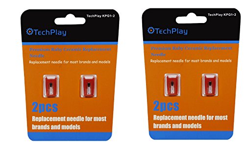 TechPlay Pack of 2, Roby Ceramic Needle for Turntables (4 Pack red)