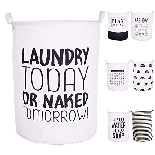 CAM2 21.6″ Laundry Baskets Collapsible Waterproof Cotton Linen Foldable Laundry Hampers Storage Bin Organizer Baskets with Handles for Clothes, Toy, Nursery (Today)