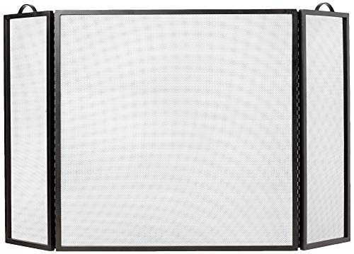 Plow & Hearth 3 Panel Flatguard Fireplace Screen, 50″ W x 30″ H, Black