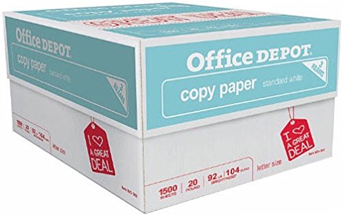 Office Depot 3-Ream Case Multipurpose Copy Fax Laser Inkjet Printer Paper, 8 1/2 x 11 inch Letter Size, 104 (Euro)/ 92 (US) Brightness, 20 Lb, White, 1500 Sheets Total (925382) by Office Depot