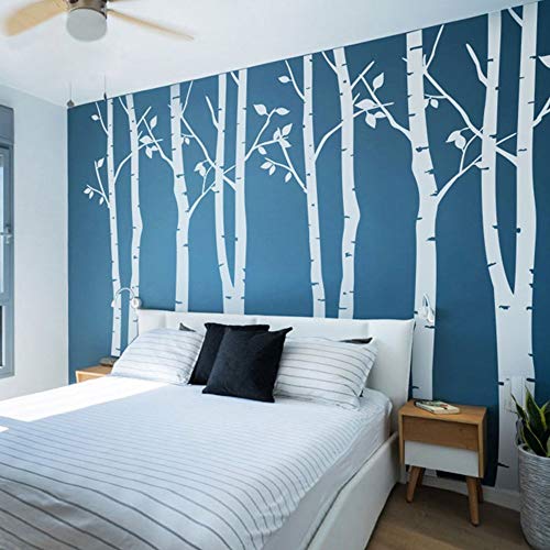 N.SunForest 7.8ft White Birch Tree Vinyl Wall Decals Nursery Forest Family Tree Wall Stickers Art Decor Murals – Set of 8