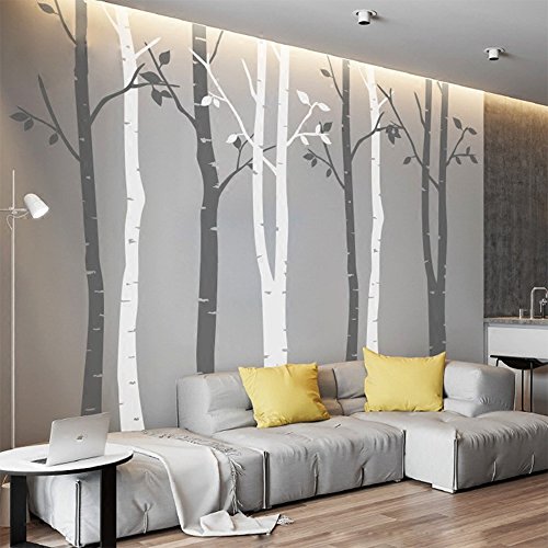 N.SunForest 7.8ft White Birch Tree Vinyl Wall Decals Nursery Forest Family Tree Wall Stickers Art Decor Murals – Set of 8 | The Storepaperoomates Retail Market - Fast Affordable Shopping